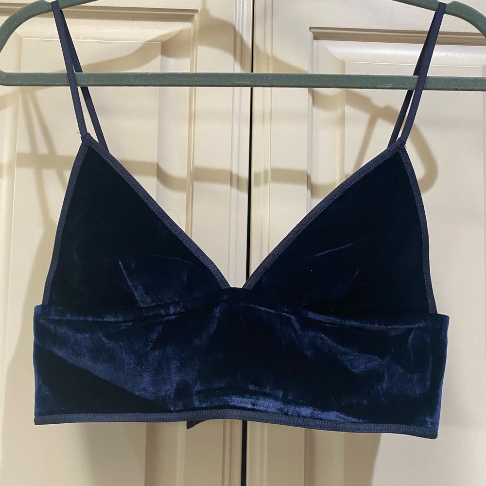 T by Alexander Wang dark blue velvet bra top